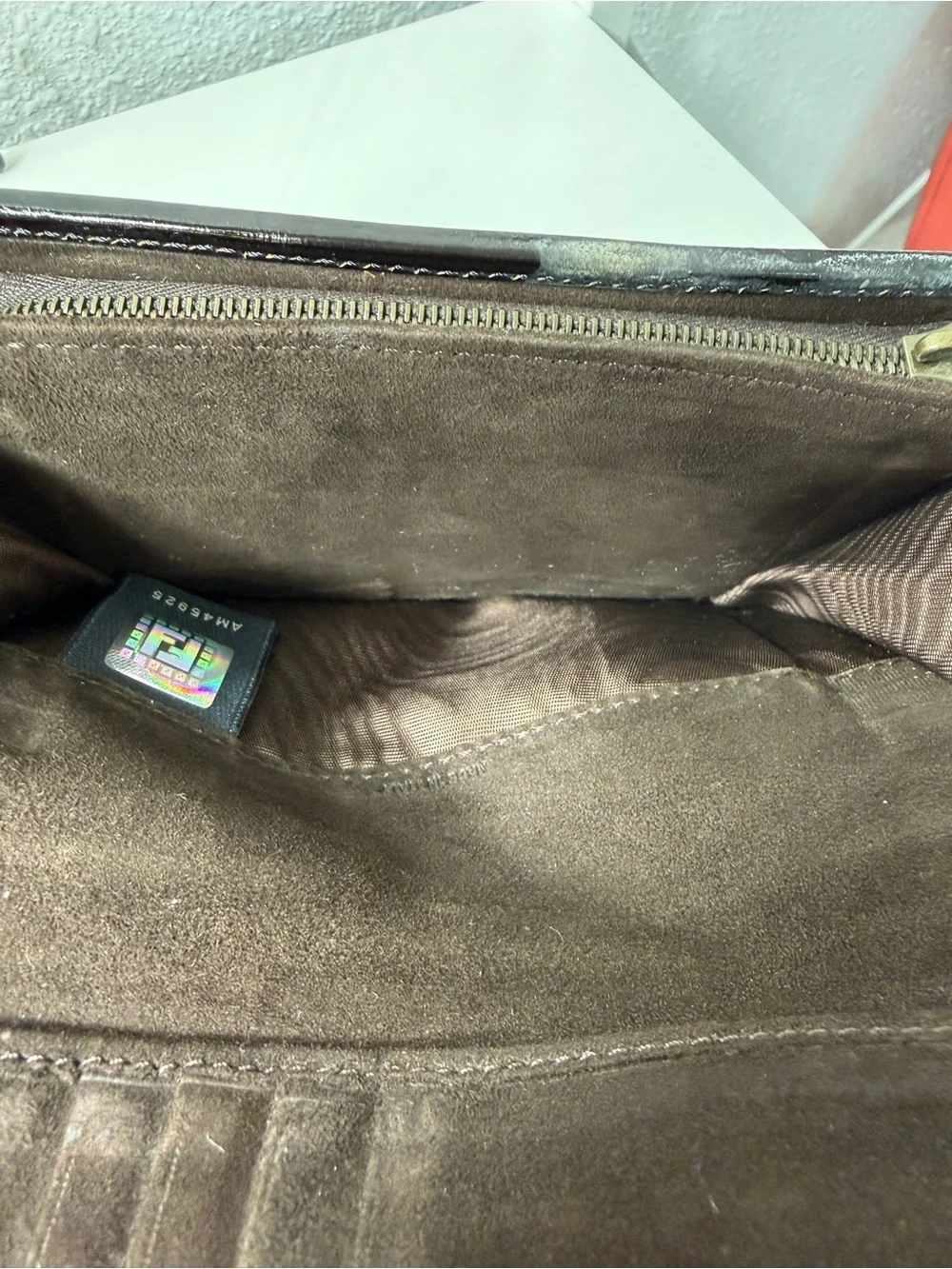 Fendi Brown Zucca Canvas Trifold Wallet w/ Suede Interior